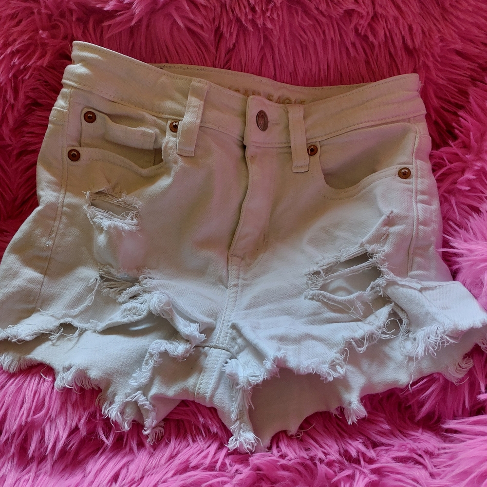 American Eagle Outfitters White Jean Shorts High-Waisted Distressed